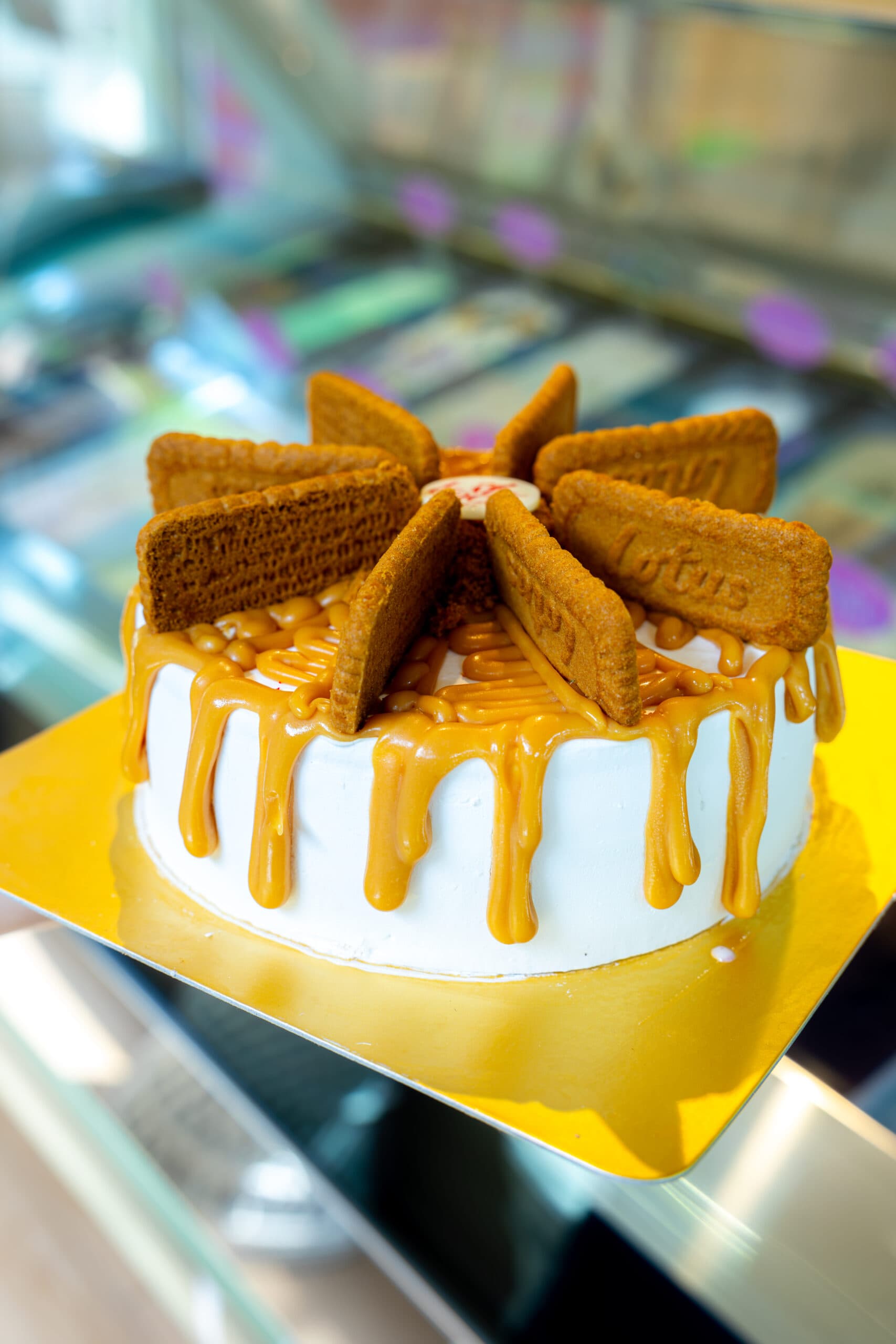 Caramel topped celebration cake